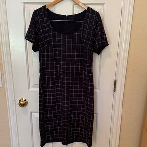 Chic Navy Grid Pattern Ann Taylor Midi Dress